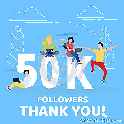 Thank you 50000 followers numbers postcard. Vector Illustration